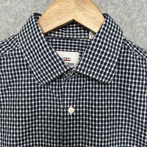Ben Sherman Shirt Mens 15.5/34-35‎ Blue Gingham Check Stretch Button Down LS (K)